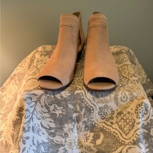Clarks Tan Peep-Toe Ankle Booties